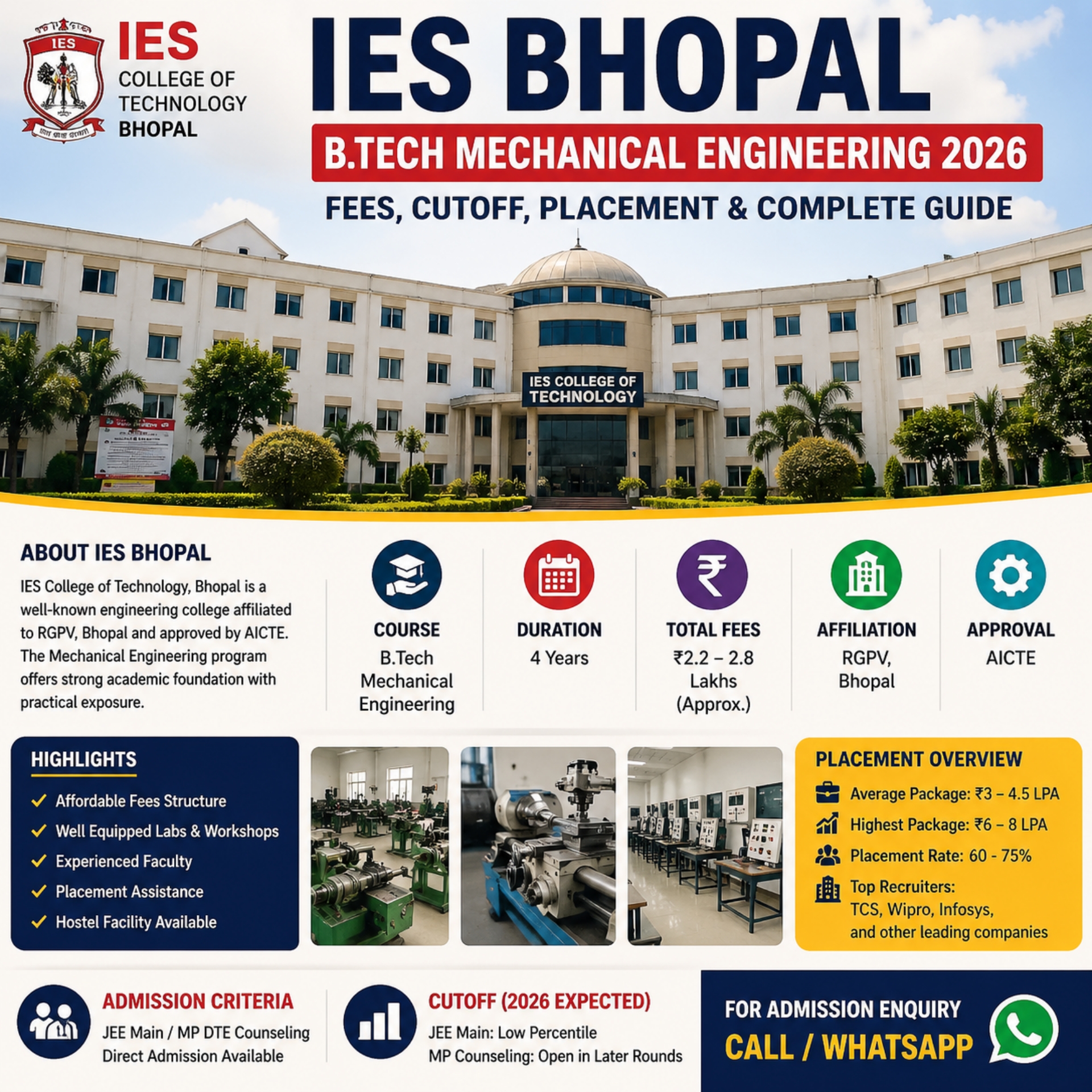 IES Bhopal B.Tech Mechanical Engineering 2026: Fees, Cutoff, Placement & Complete Guide