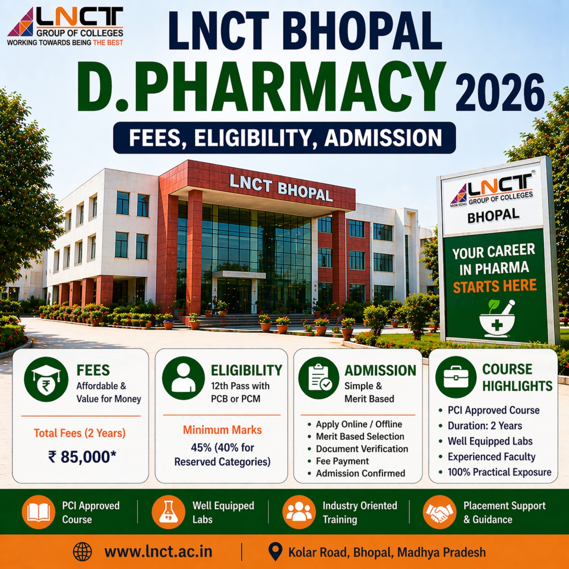 LNCT Bhopal D.Pharmacy 2026: Fees, Eligibility, Admission