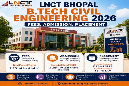 LNCT Bhopal B.Tech Civil Engineering 2026: Fees, Admission, Placement