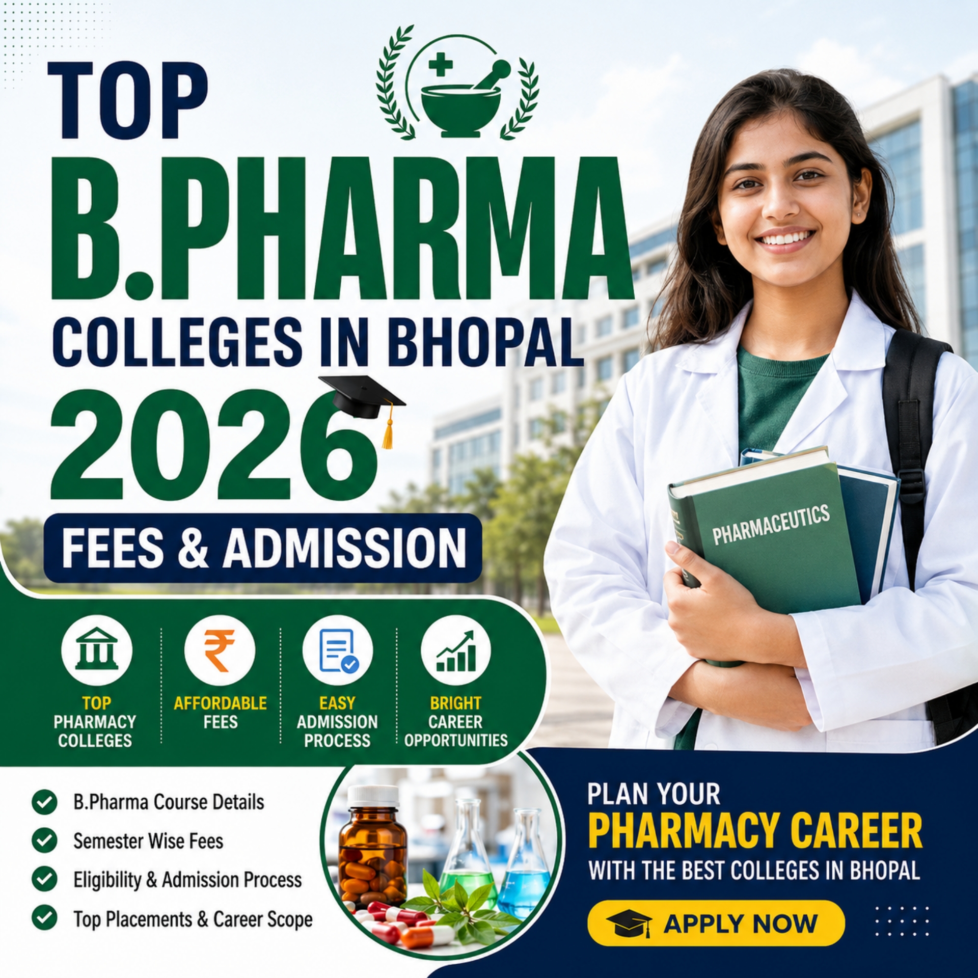 Top B.Pharma Colleges in Bhopal 2026 | Fees & Admission
